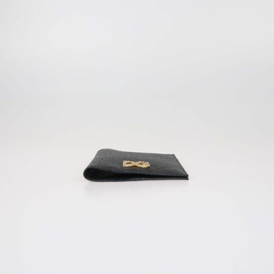 Dolce & Gabbana Black Leather DG Crystal Passport Holder