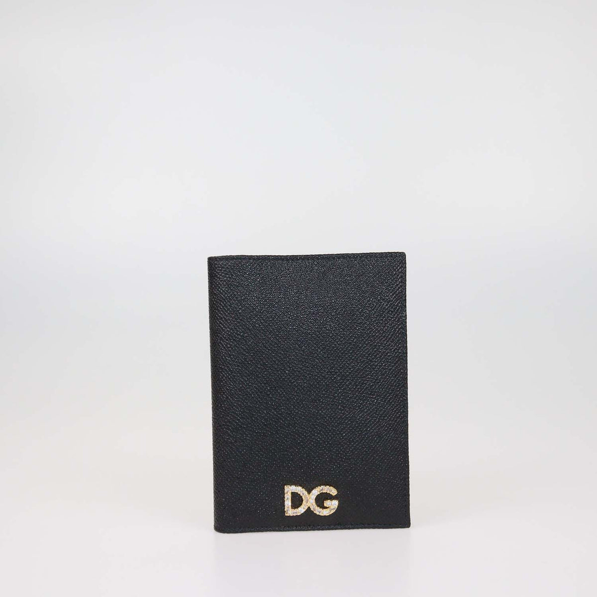 Dolce & Gabbana Black Leather DG Crystal Passport Holder