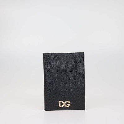 Dolce & Gabbana Black Leather DG Crystal Passport Holder