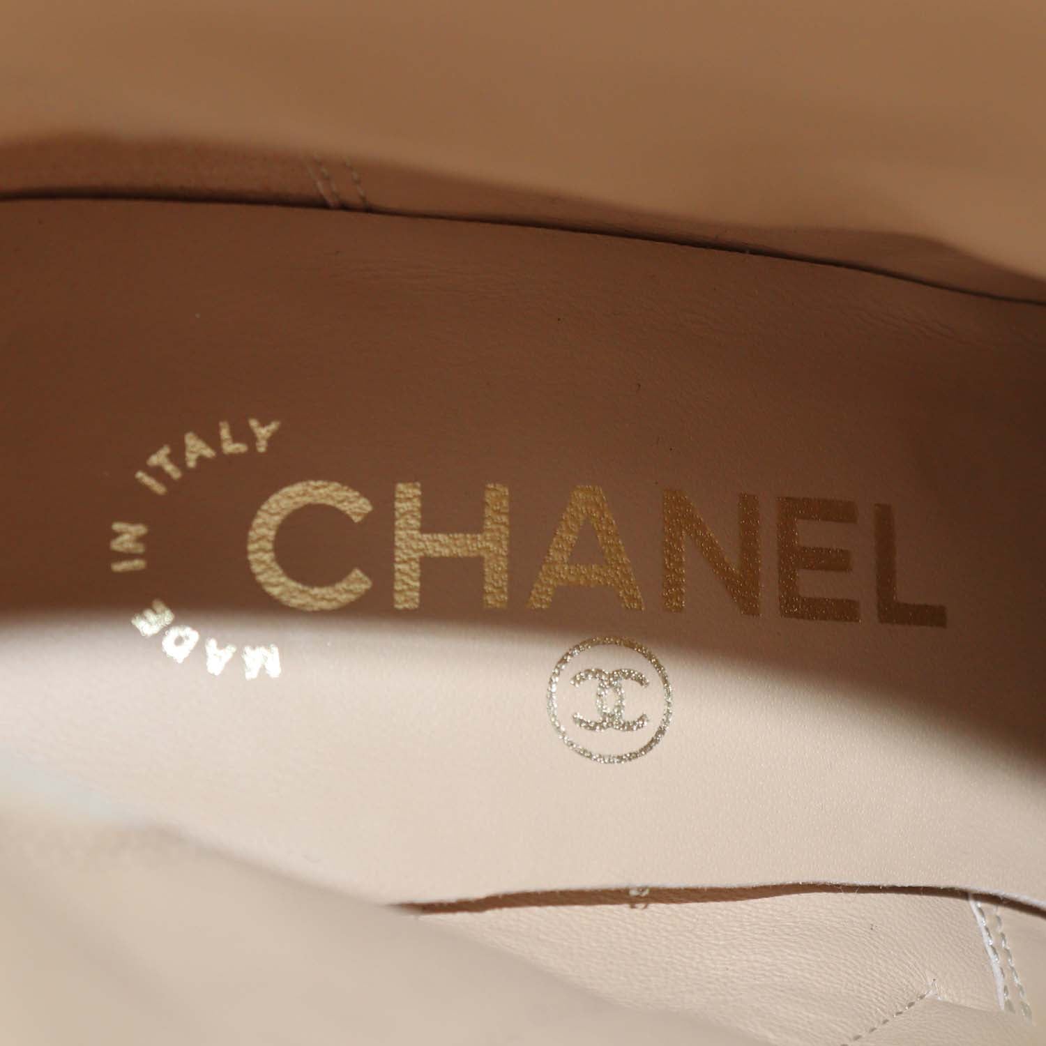Chanel Beige, Black Suede Studded Quilted Cap Toe Ankle Boots