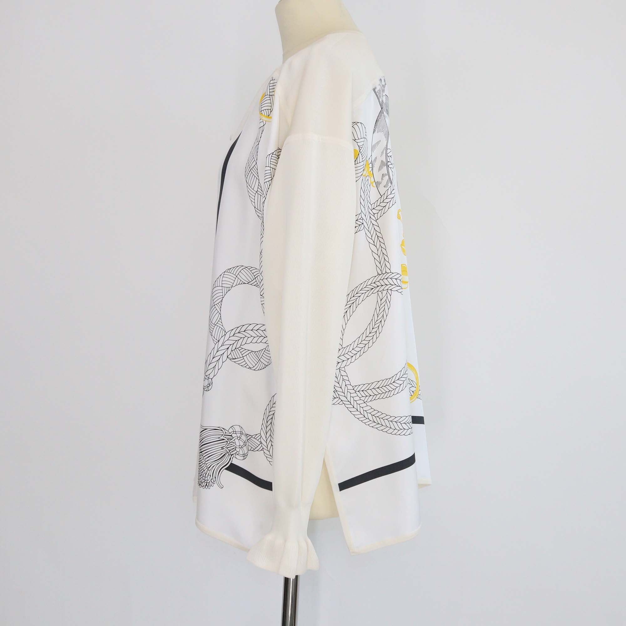 Hermes White Silk Palefroi Remix Twillaine Vareuse Long-Sleeves Top