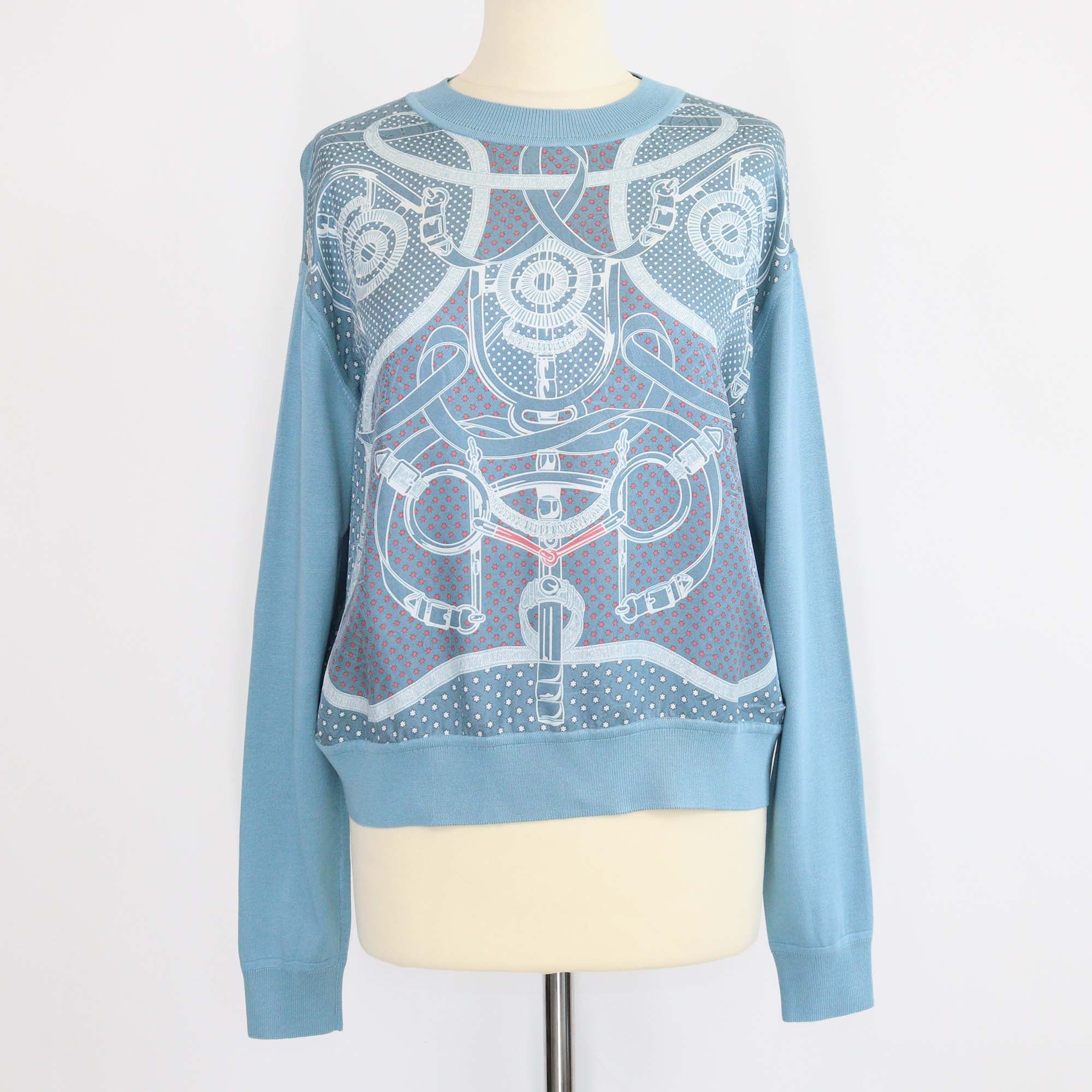 Hermes Blue Silk Brides de Gala Twillreine Sweater