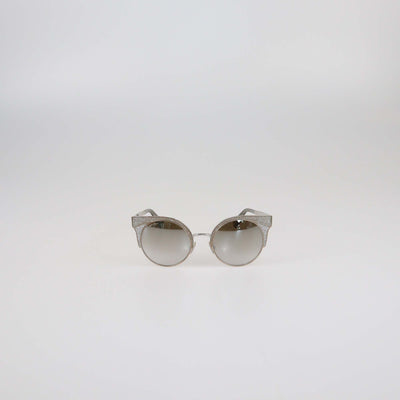 Jimmy Choo Silver/Brown Gradient Glitter Round Sunglasses Womens Jimmy Choo 