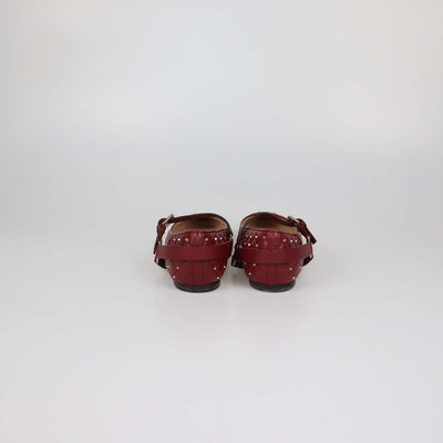 Valentino Dark Red Quilted Leather Rockstud Metal Cap Toe Ballet Flats