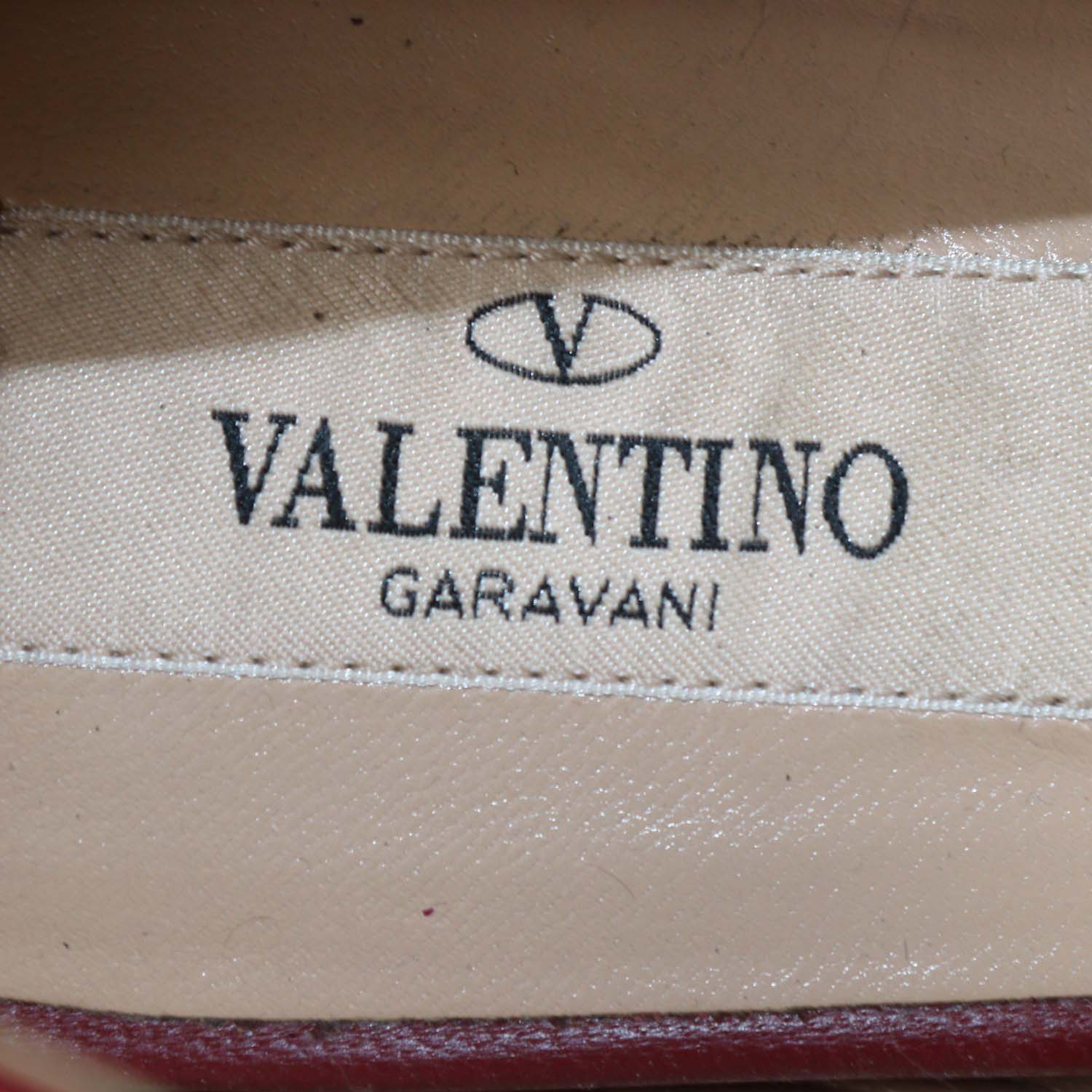 Valentino Dark Red Quilted Leather Rockstud Metal Cap Toe Ballet Flats