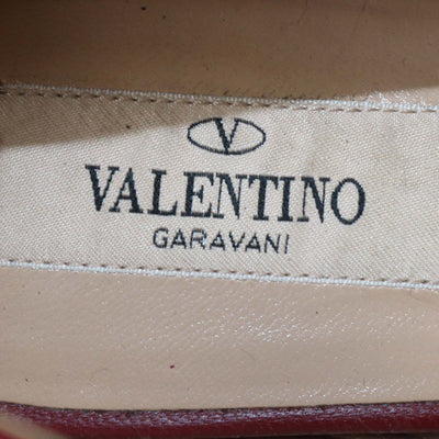 Valentino Dark Red Quilted Leather Rockstud Metal Cap Toe Ballet Flats