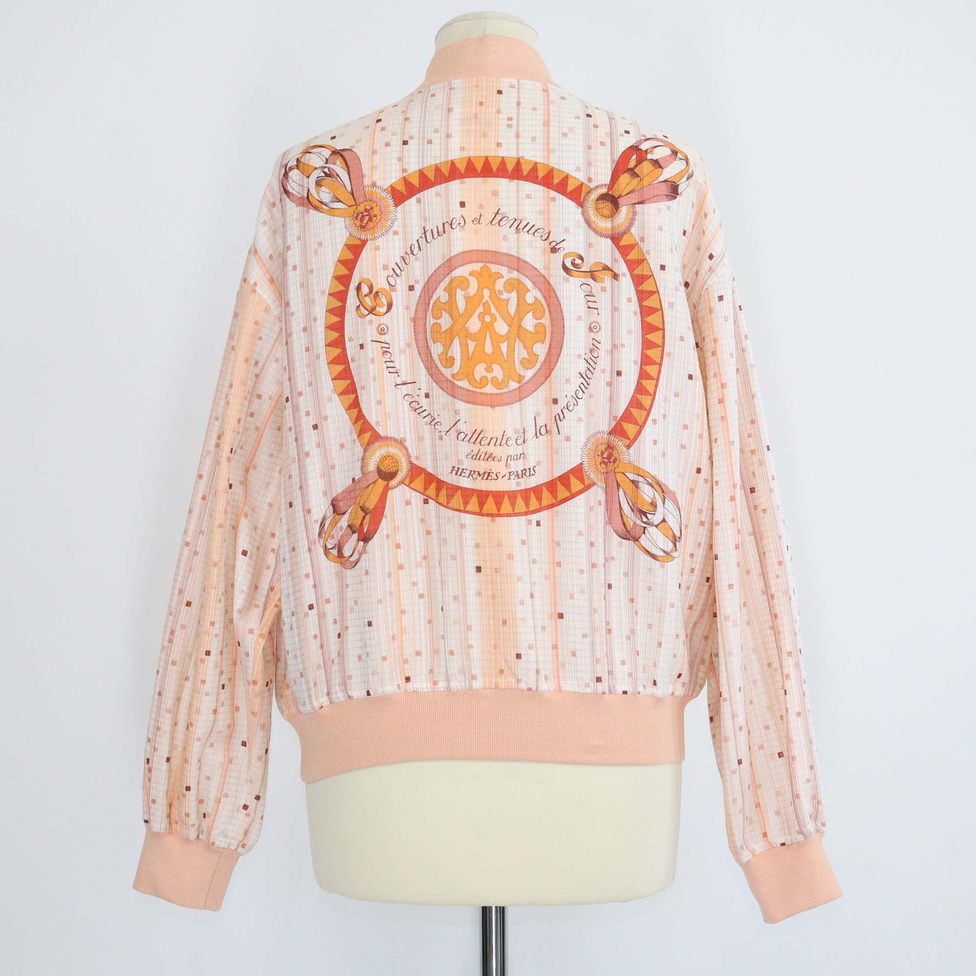 Hermes Orange Silk Blend Coloriages de Jour Zip-up Sweater