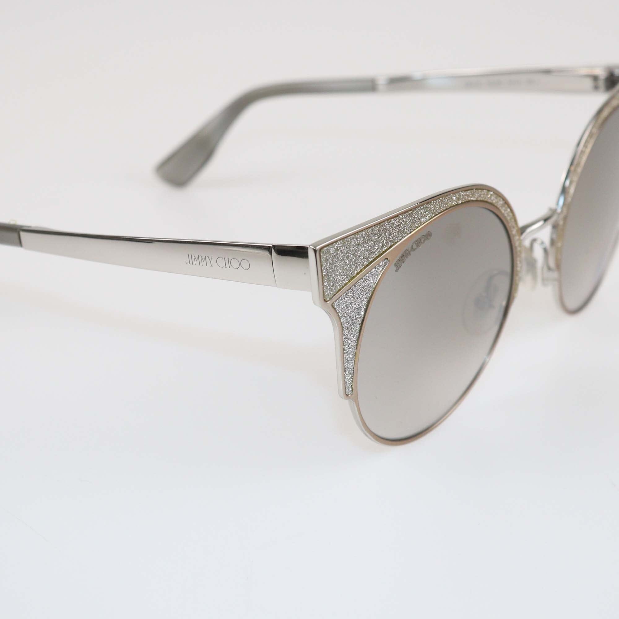 Jimmy Choo Silver/Brown Gradient Glitter Round Sunglasses Womens Jimmy Choo 