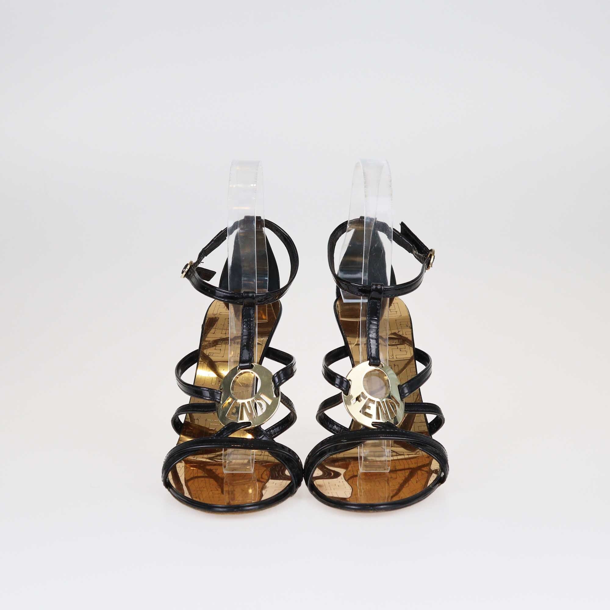 Fendi Black Strappy Ankle Strap Sandals