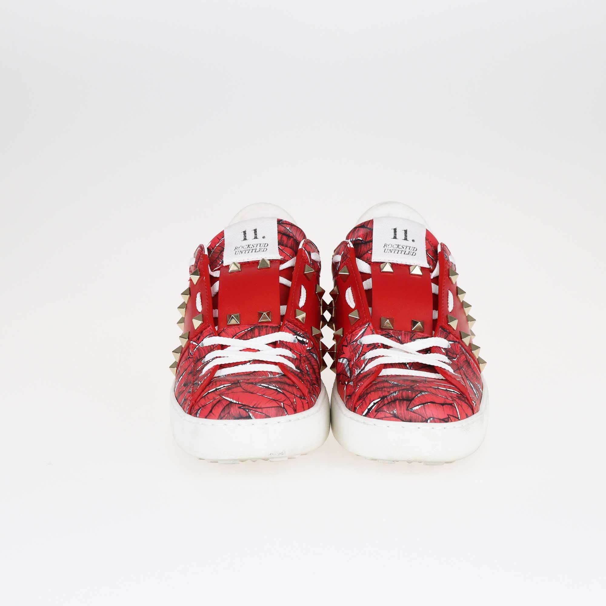 Valentino Red Printed Rockstud Low Top Sneakers Shoes Valentino 