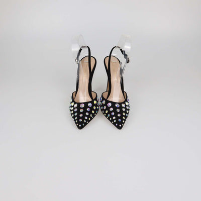 Gianvito Rossi Black Suede Iridescent Crystal Spectra Slingback Pumps