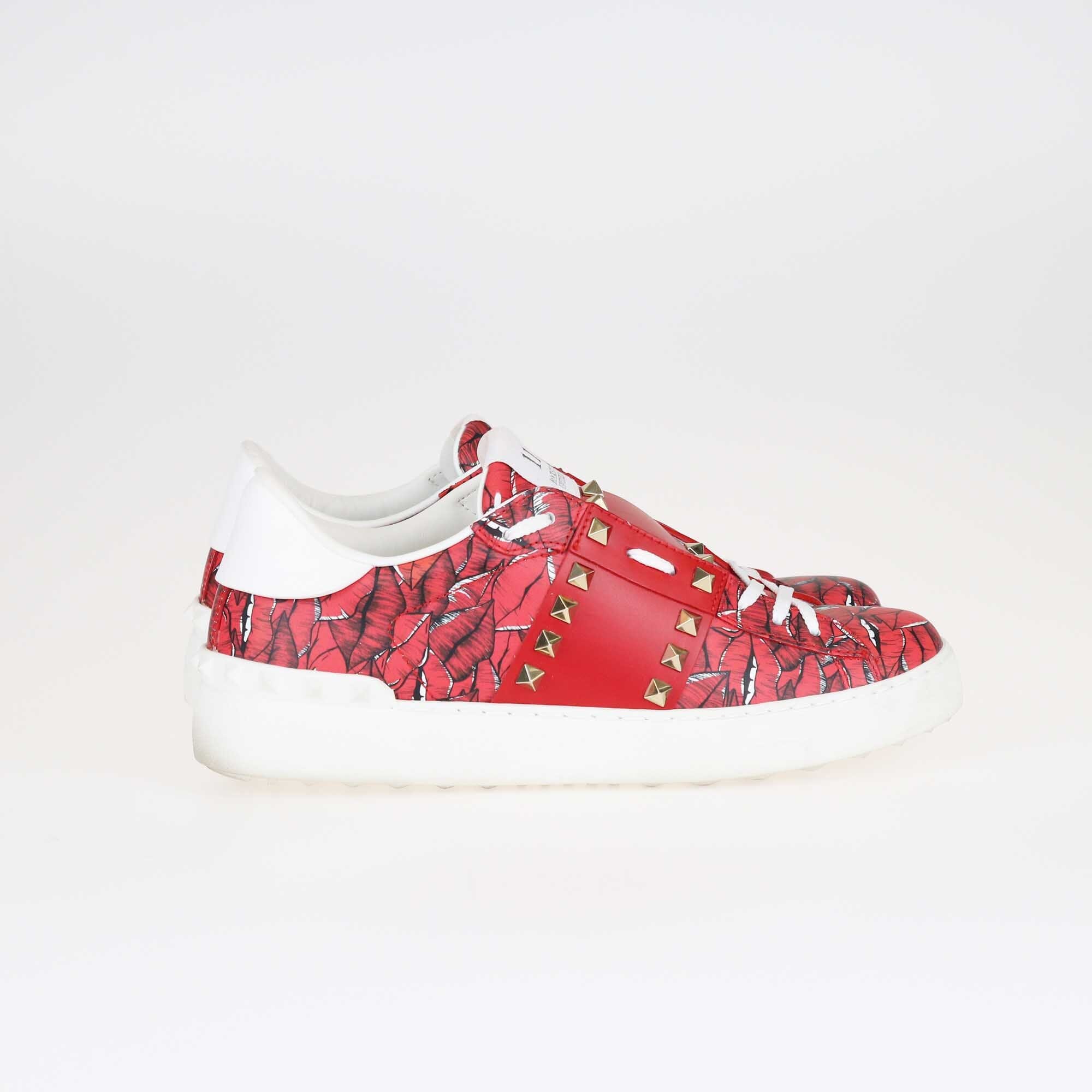 Valentino Red Printed Rockstud Low Top Sneakers Shoes Valentino 