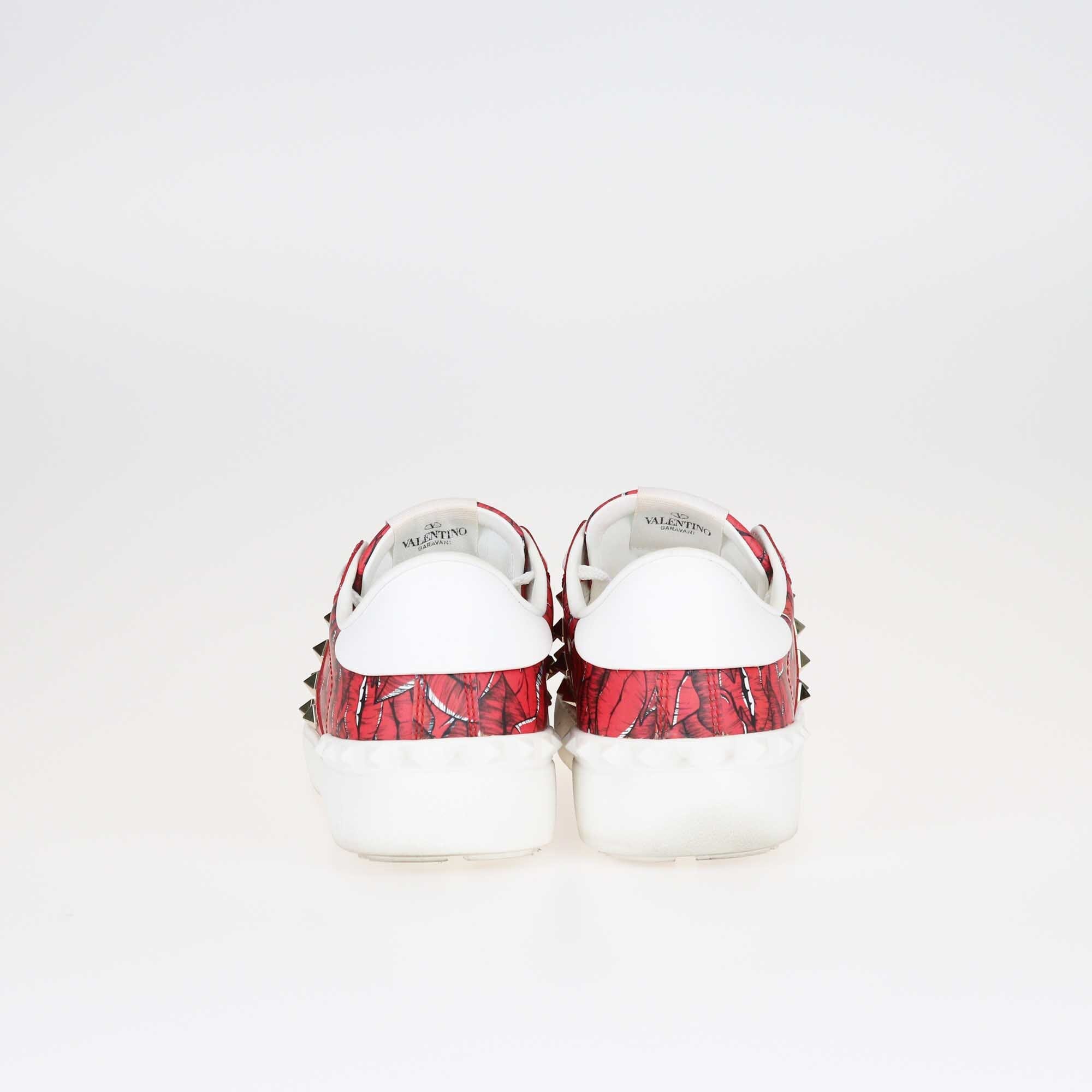 Valentino Red Printed Rockstud Low Top Sneakers Shoes Valentino 