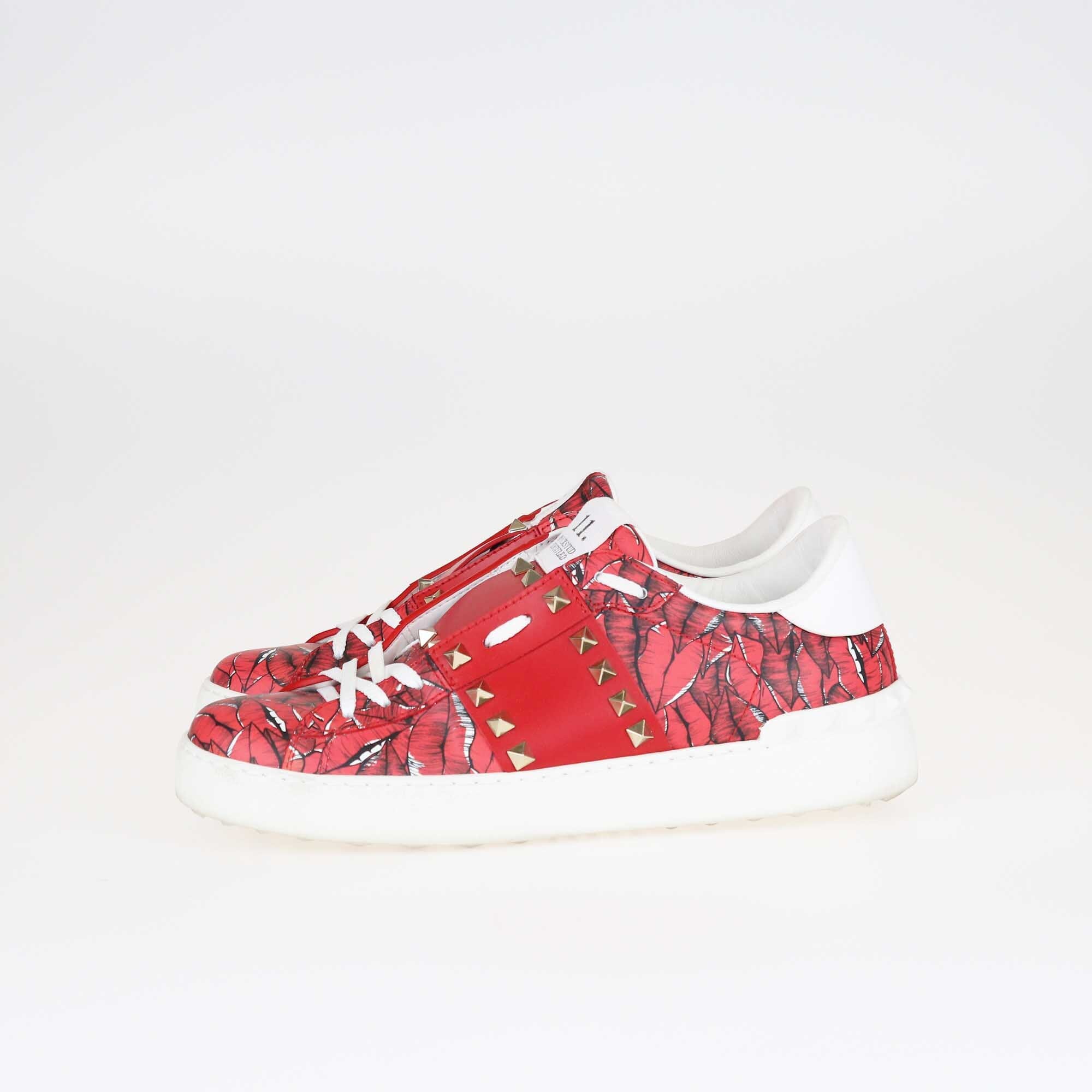 Valentino Red Printed Rockstud Low Top Sneakers Shoes Valentino 