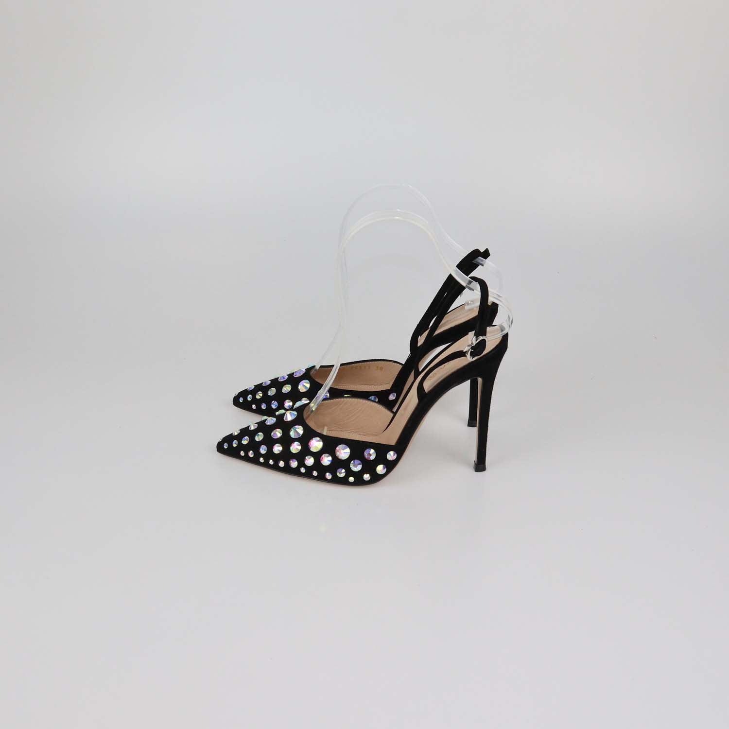 Gianvito Rossi Black Suede Iridescent Crystal Spectra Slingback Pumps