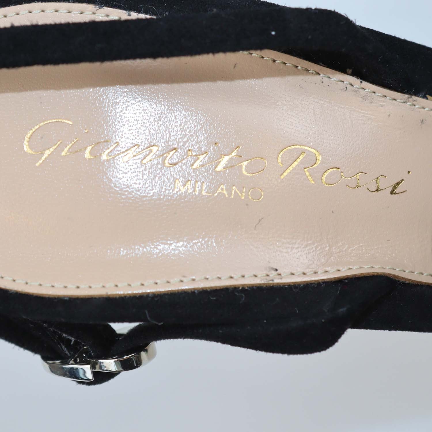 Gianvito Rossi Black Suede Iridescent Crystal Spectra Slingback Pumps