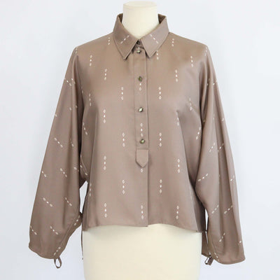 Hermes Grey Silk Losanges sur Faconne Crop Painter Shirt