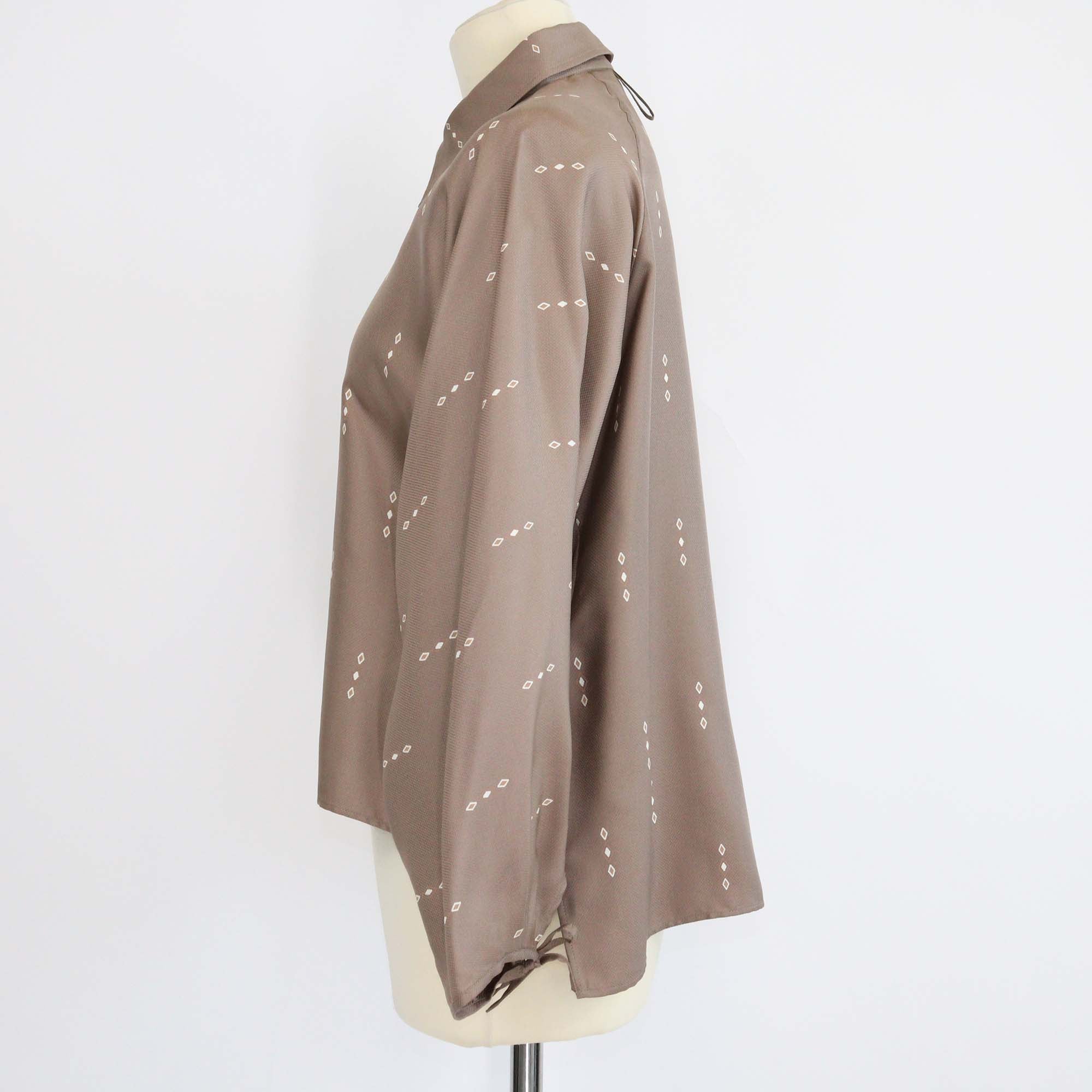 Hermes Grey Silk Losanges sur Faconne Crop Painter Shirt
