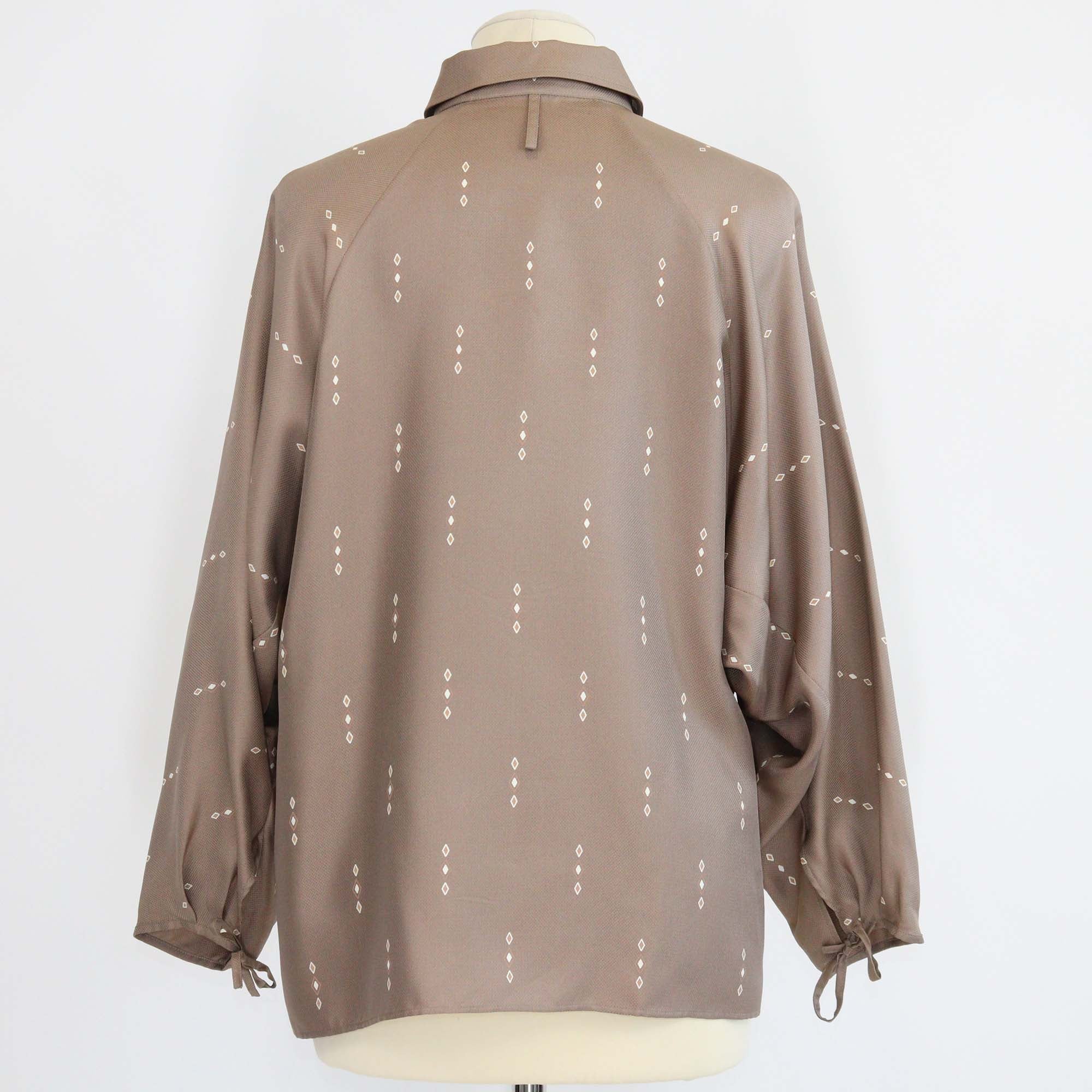 Hermes Grey Silk Losanges sur Faconne Crop Painter Shirt