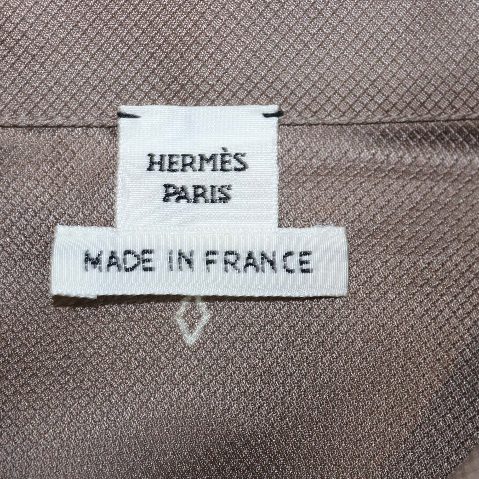Hermes Grey Silk Losanges sur Faconne Crop Painter Shirt