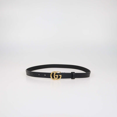 Gucci Black Leather GG Marmont Thin Belt