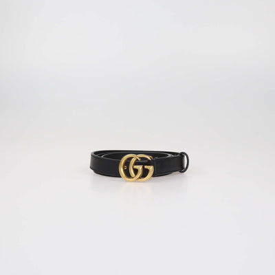 Gucci Black Leather GG Marmont Thin Belt