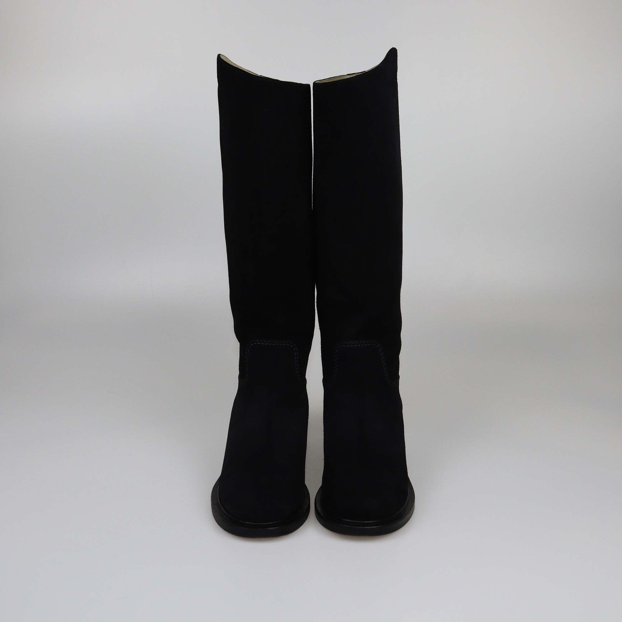 Chanel Black Logo Detailed Riding Boots Womens Chanel 