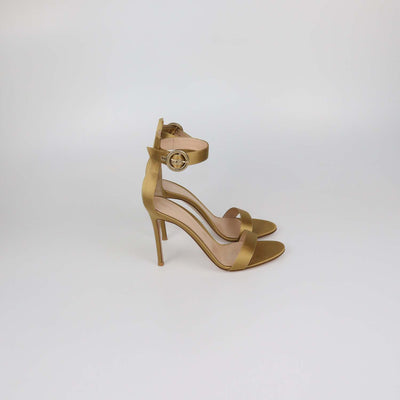 Gianvito Rossi Gold Satin Ankle Strap Open Toe Sandals