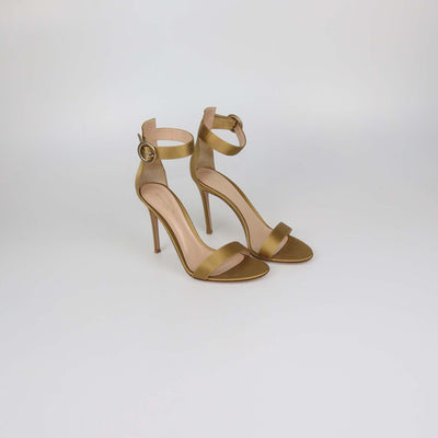 Gianvito Rossi Gold Satin Ankle Strap Open Toe Sandals