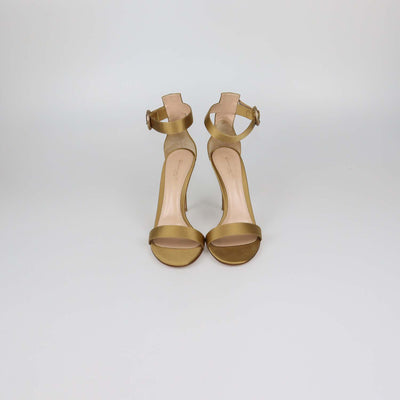 Gianvito Rossi Gold Satin Ankle Strap Open Toe Sandals