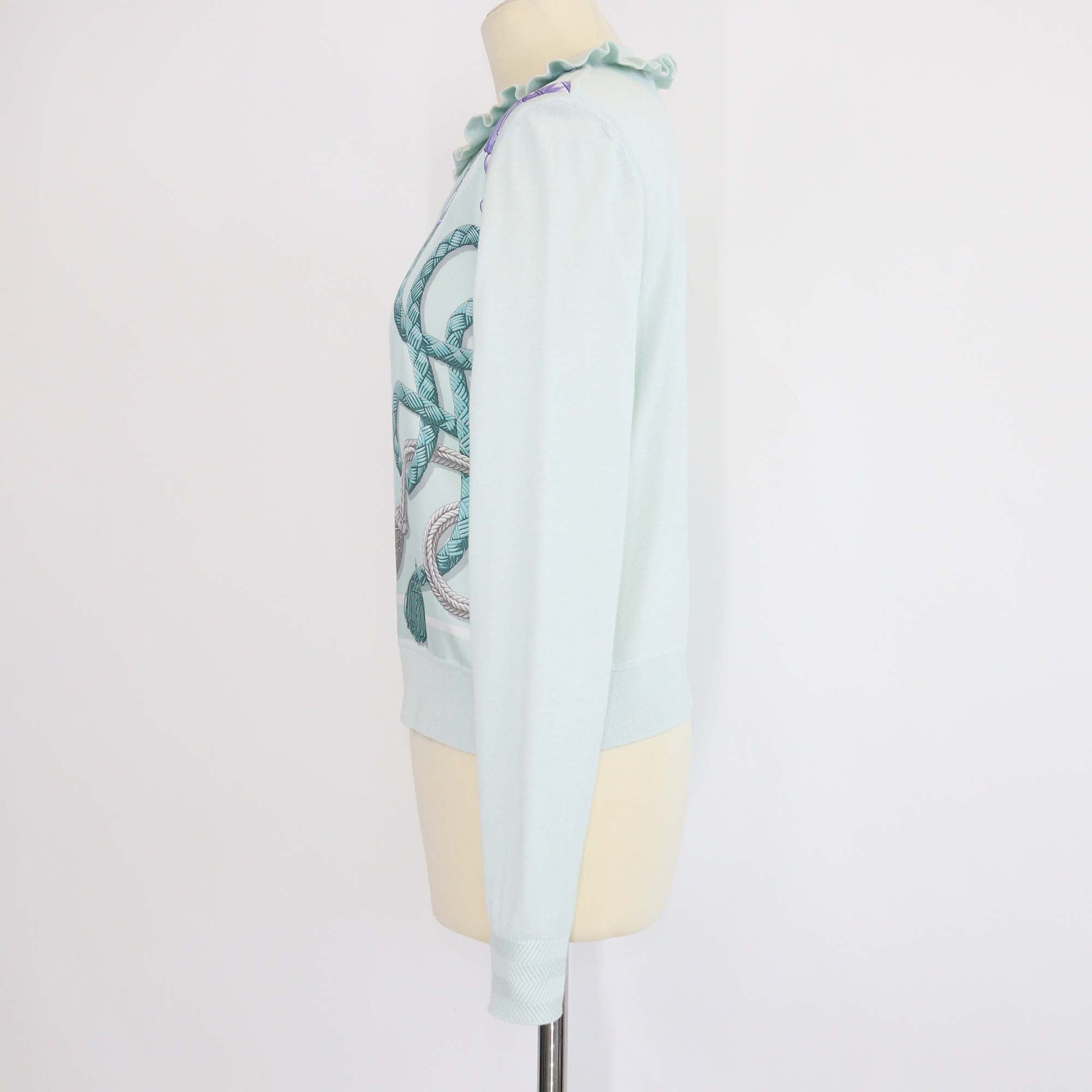 Hermes Mist Green Silk Palefroi Remix Long-Sleeve Cardigan