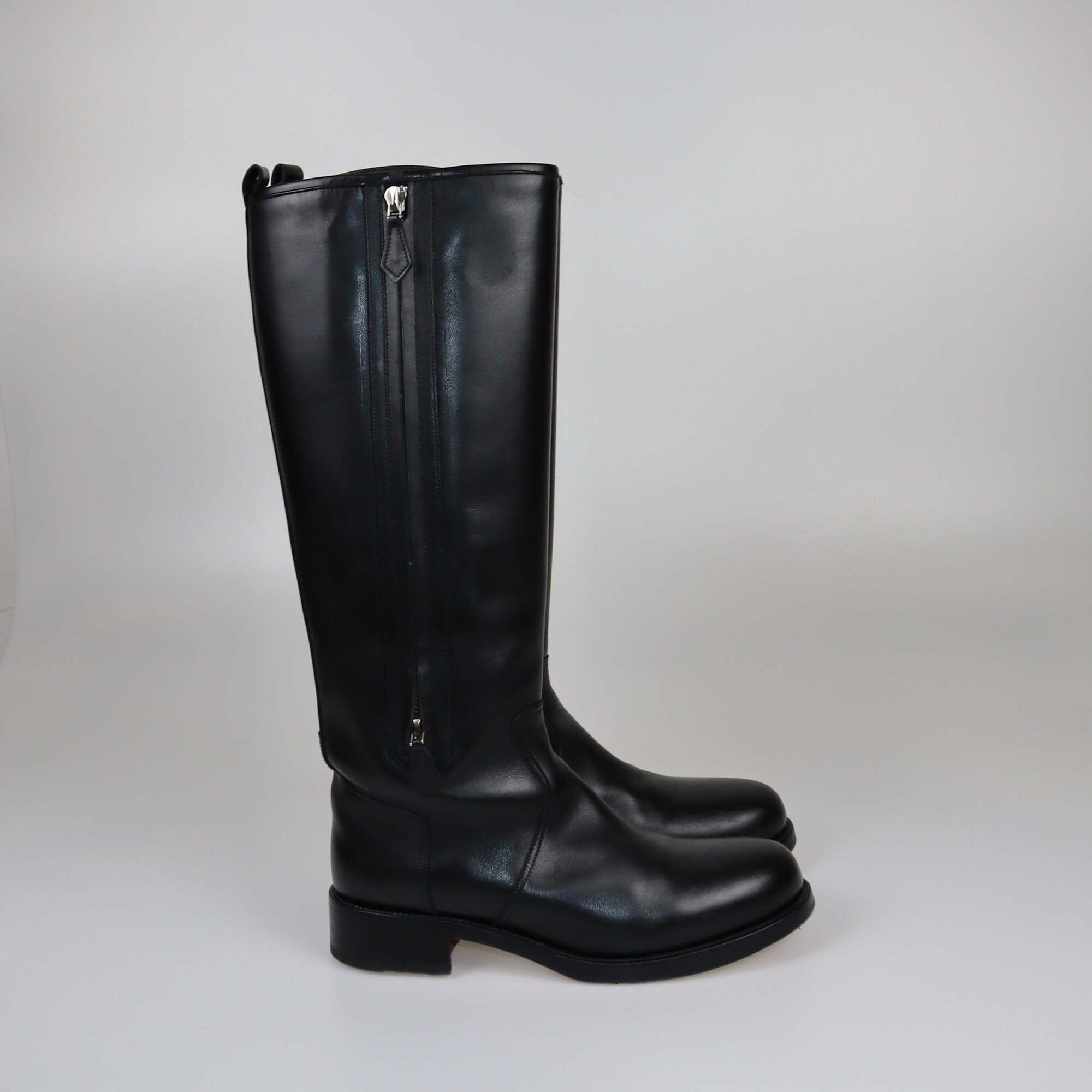 Hermes Black Whupstich Trim Riding Boots