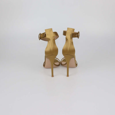 Gianvito Rossi Gold Satin Ankle Strap Open Toe Sandals