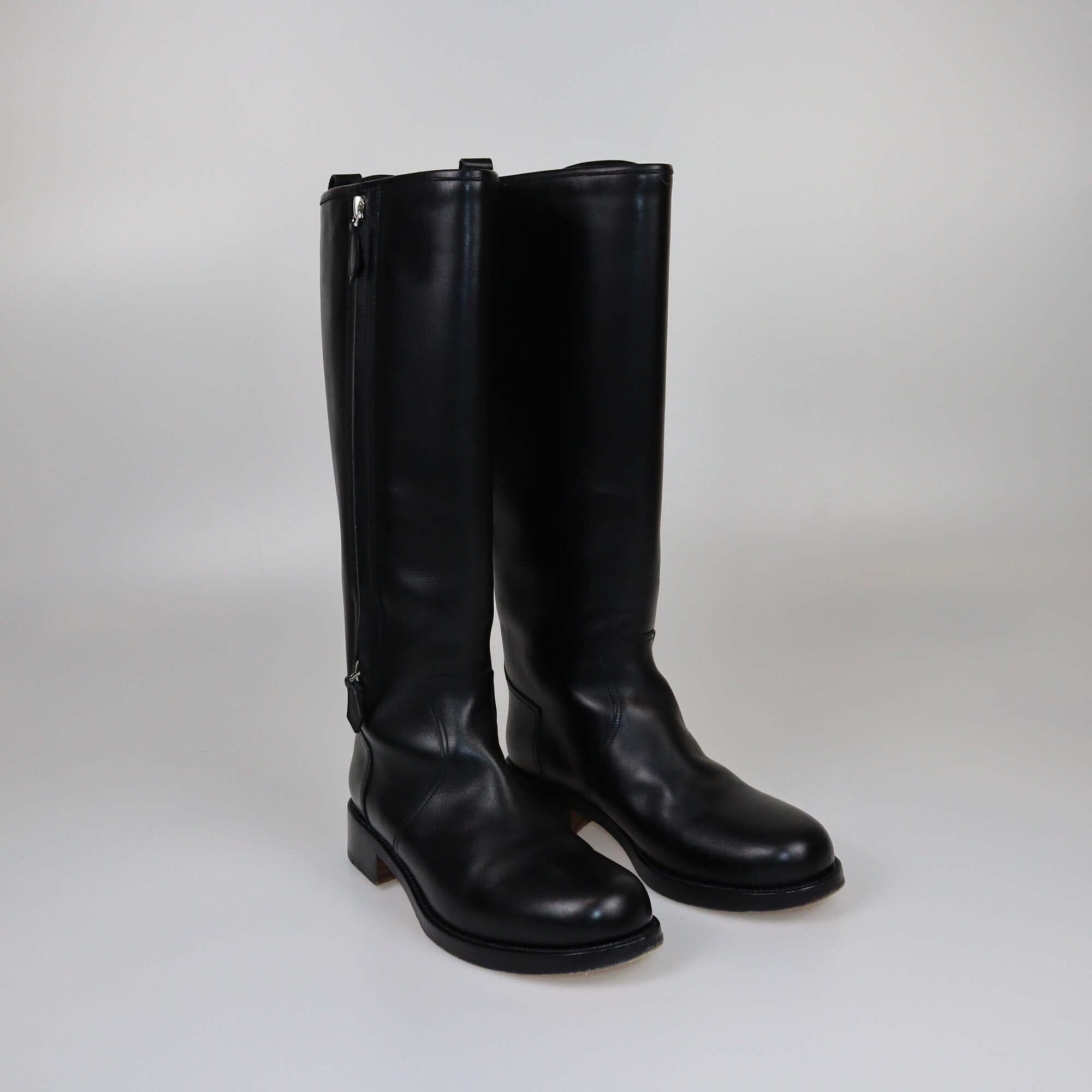 Hermes Black Whupstich Trim Riding Boots Womens Hermes 