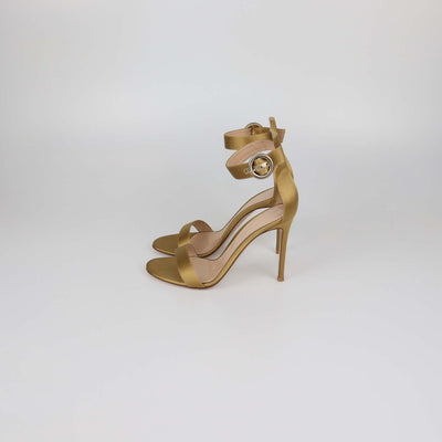 Gianvito Rossi Gold Satin Ankle Strap Open Toe Sandals