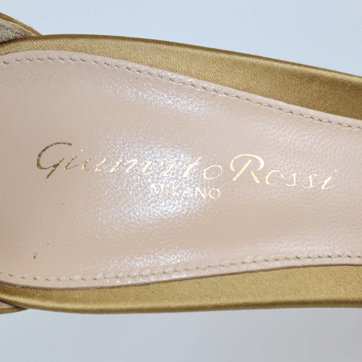 Gianvito Rossi Gold Satin Ankle Strap Open Toe Sandals