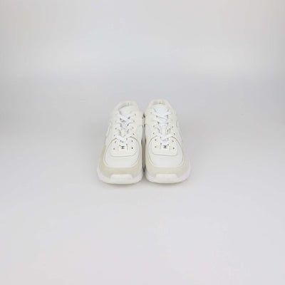Chanel White, Grey Leather and Nylon CC Low Top Sneakers