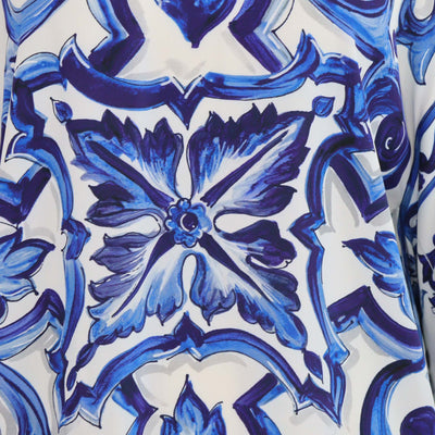 Dolce & Gabbana Blue/White Silk Majolica Print Charmeuse Blouse