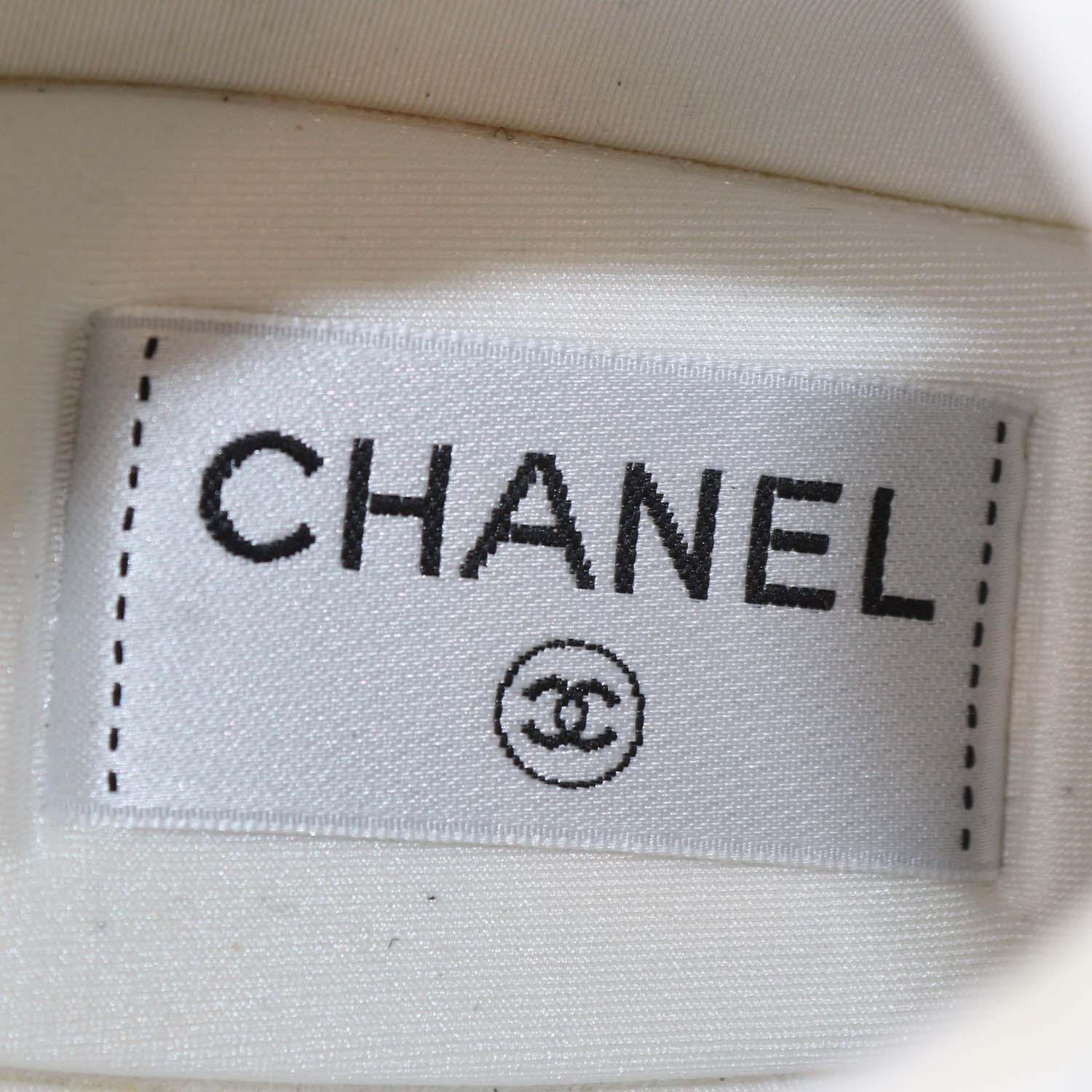 Chanel White, Grey Leather and Nylon CC Low Top Sneakers