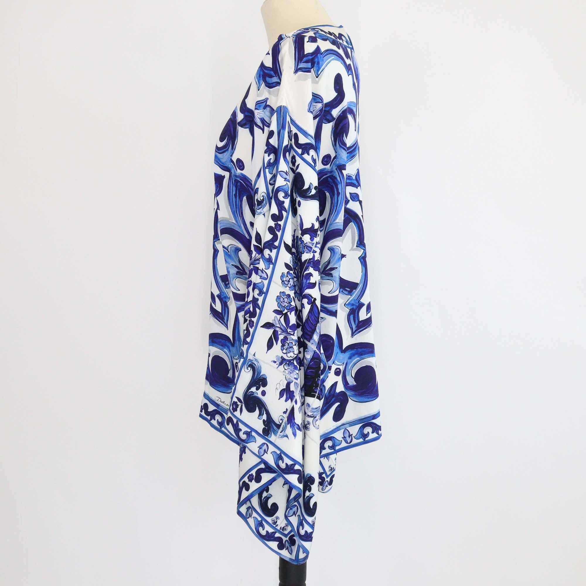 Dolce & Gabbana Blue/White Silk Majolica Print Charmeuse Blouse