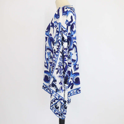 Dolce & Gabbana Blue/White Silk Majolica Print Charmeuse Blouse