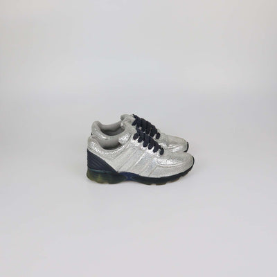 Chanel Silver Crackled Effect Suede Trainer Sneaker
