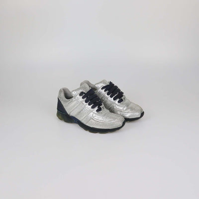 Chanel Silver Crackled Effect Suede Trainer Sneaker