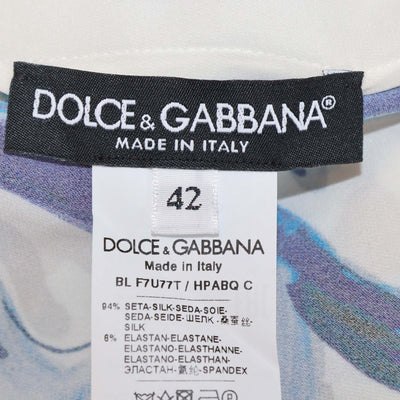 Dolce & Gabbana Blue/White Silk Majolica Print Charmeuse Blouse