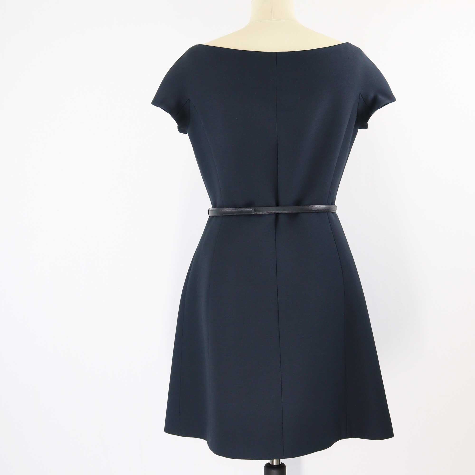 Christian Dior Navy Blue Belted Mid Length Dress Clothing Christian Dior 