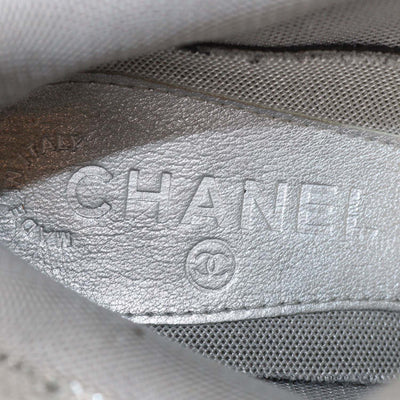 Chanel Silver Crackled Effect Suede Trainer Sneaker