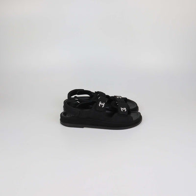 Chanel Black Quilted Fabric Crystal CC Dad Sandals