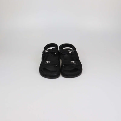 Chanel Black Quilted Fabric Crystal CC Dad Sandals