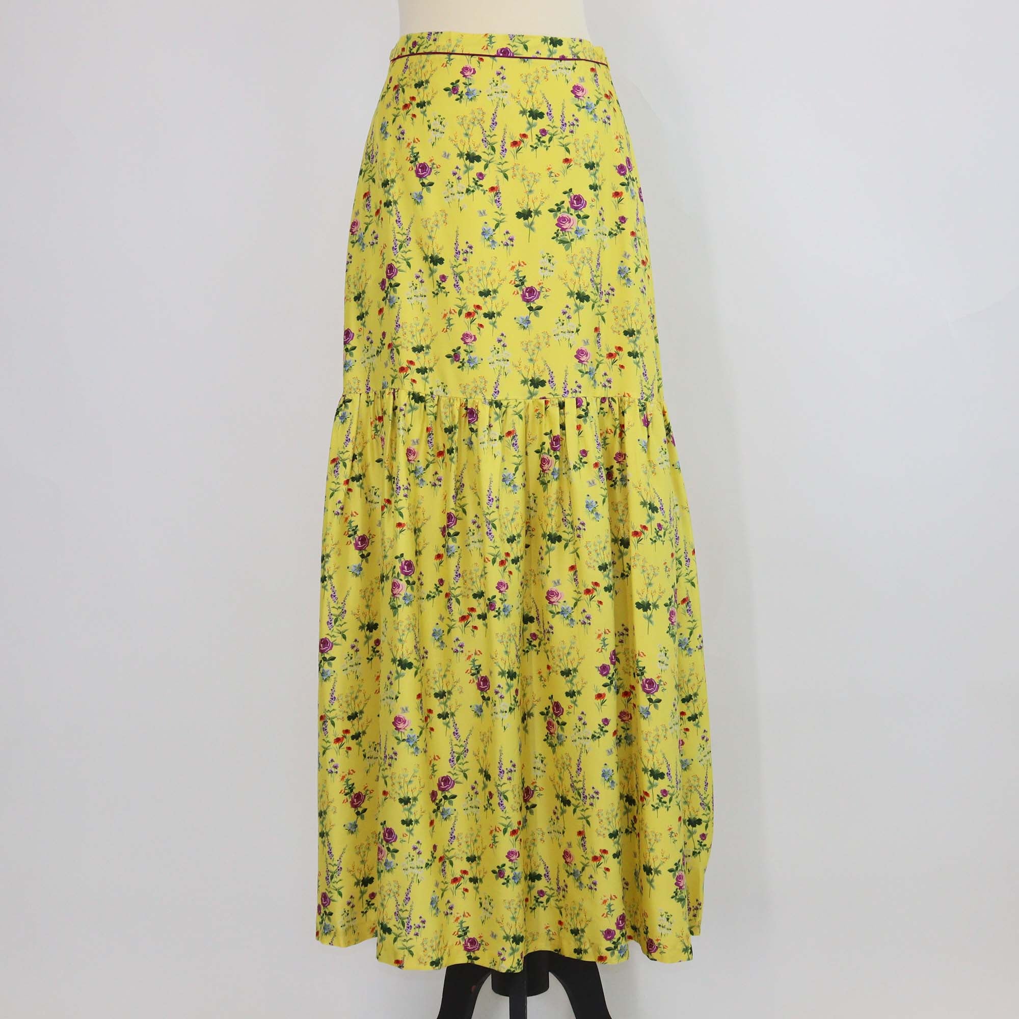 Max Mara Yellow Silk Floral Print Elisir Maxi Skirt