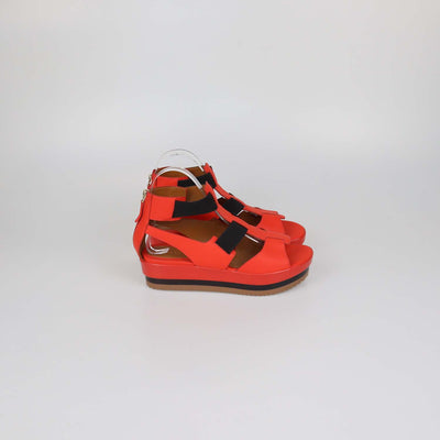 Fendi Red Leather Elastic Strap Platform Sandals